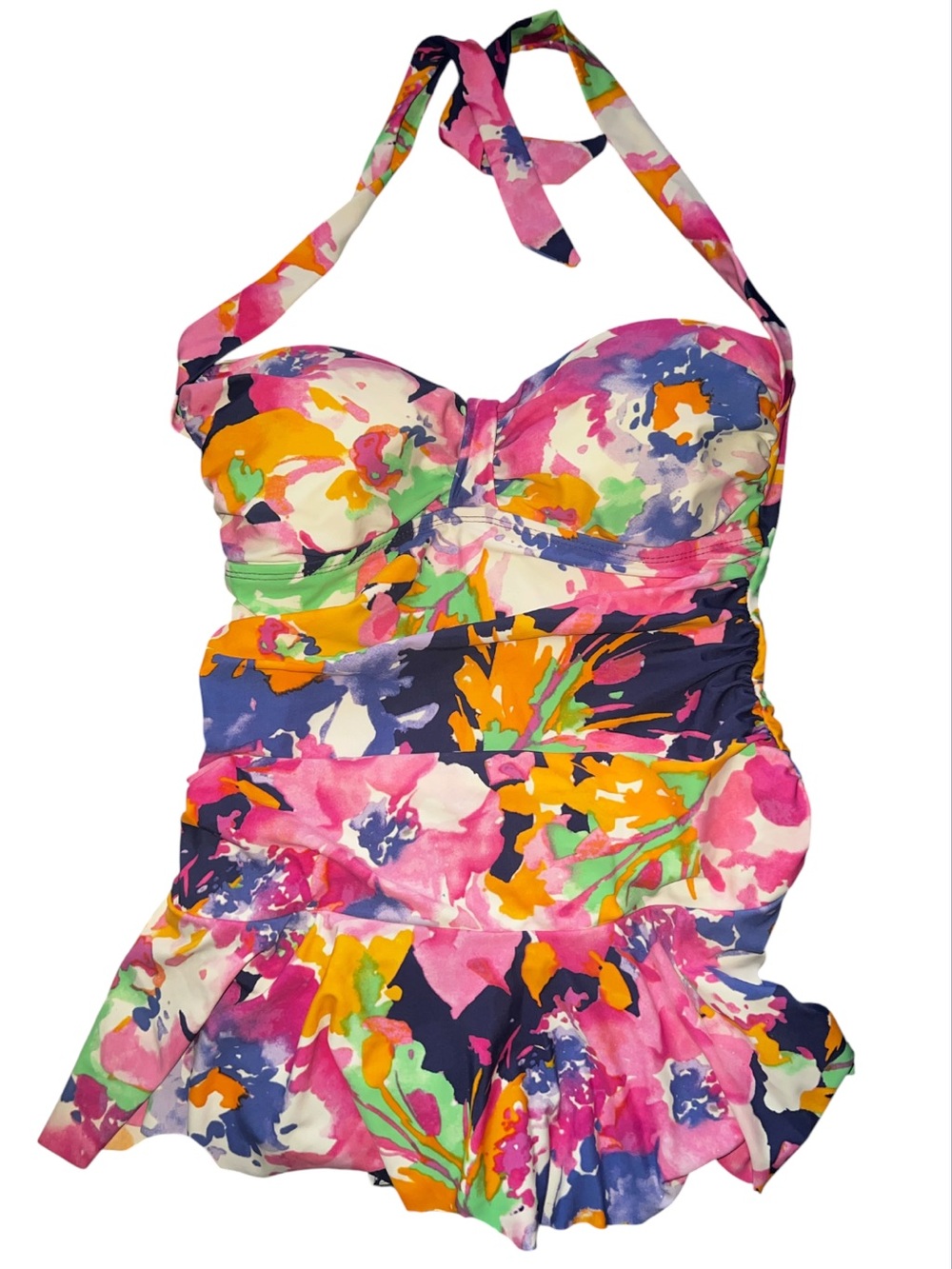 Chaps Ralph Lauren Floral Halter One-Piece Swimsuit in Multicolor size 12